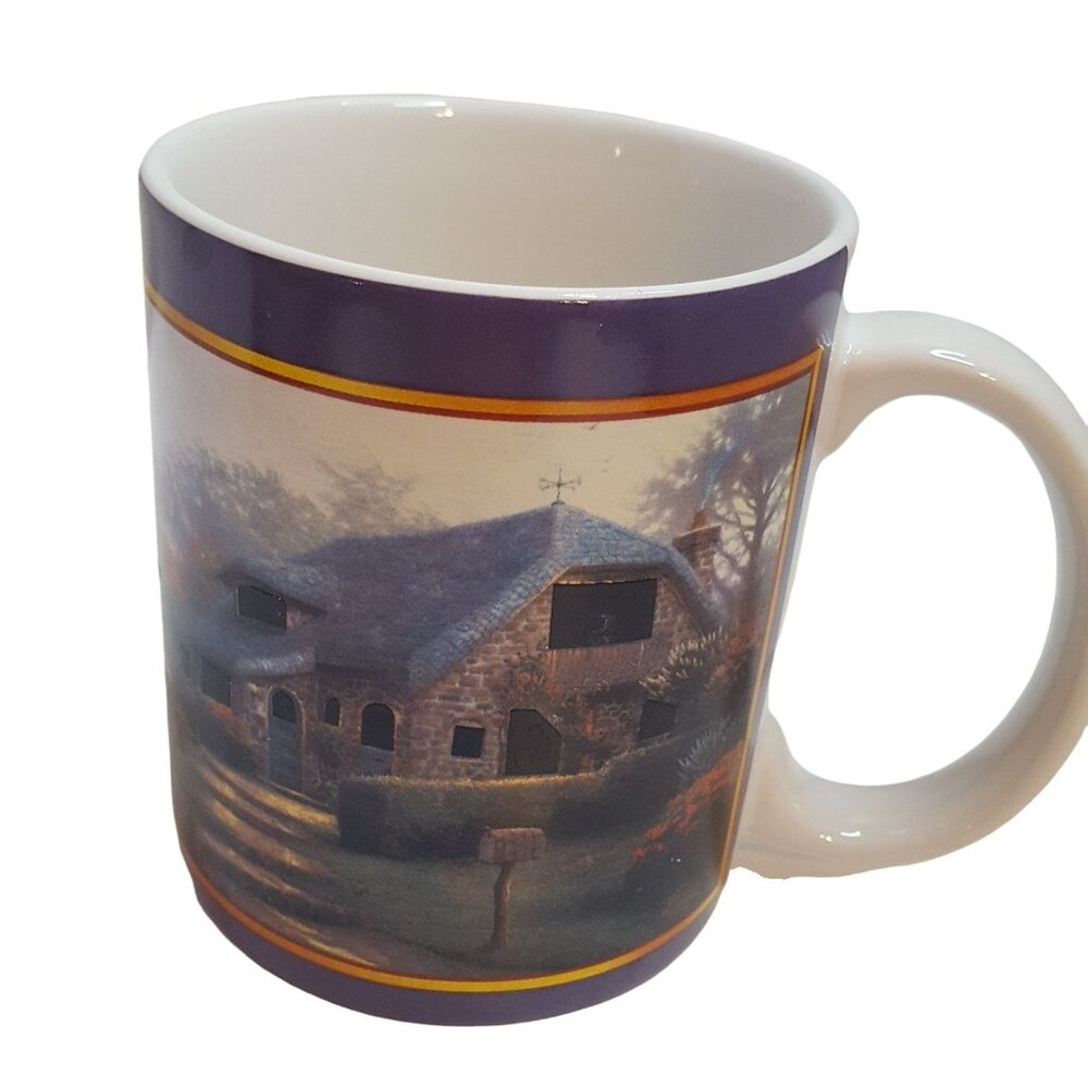Vintage Thomas Kinkade Coffee Mug 12 oz Painter of Light Lilac Cottage 2001